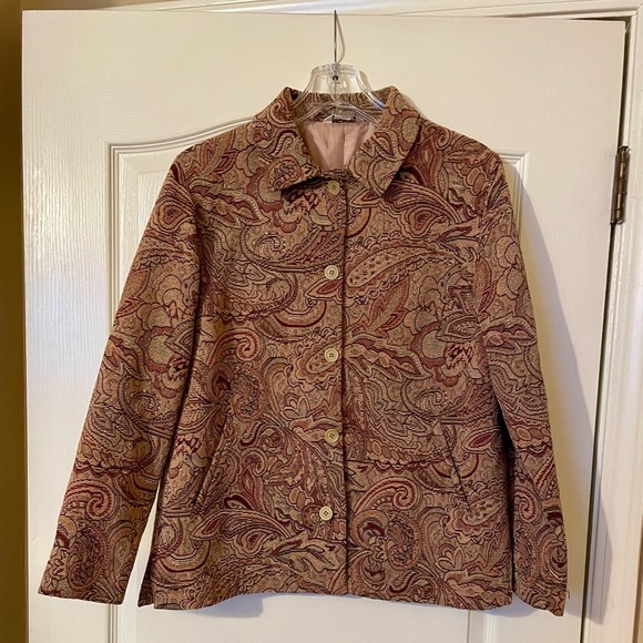 Laura Ashley Vintage 90's Paisley Tapestry Jacket  Size M Brown Wine Classic - Picture 1 of 9